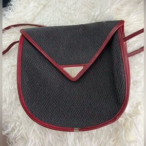 Yves Saint Laurent Black Crossbody with Burgundy Trim. VINTAGE